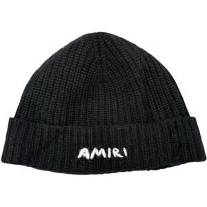 Amiri 100% Cashmere Logo soft Black Knit Beanie Cap One Size